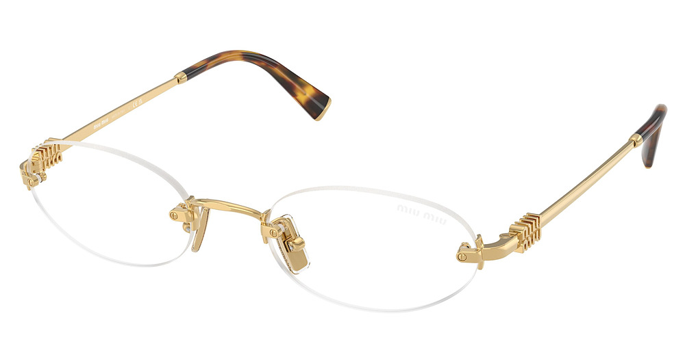 Miu Miu MU A54S round sunglasses in Gold/Clear Blue Light Filter