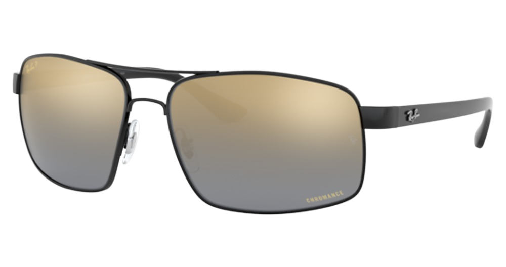 Ray-Ban RB3604CH aviator sunglasses in Black/Blue Mirror Gold Gradient