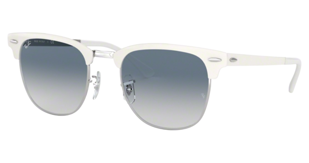 Ray-Ban RB3716 CLUBMASTER METAL round sunglasses in White on Silver/Clear Gradient Blue