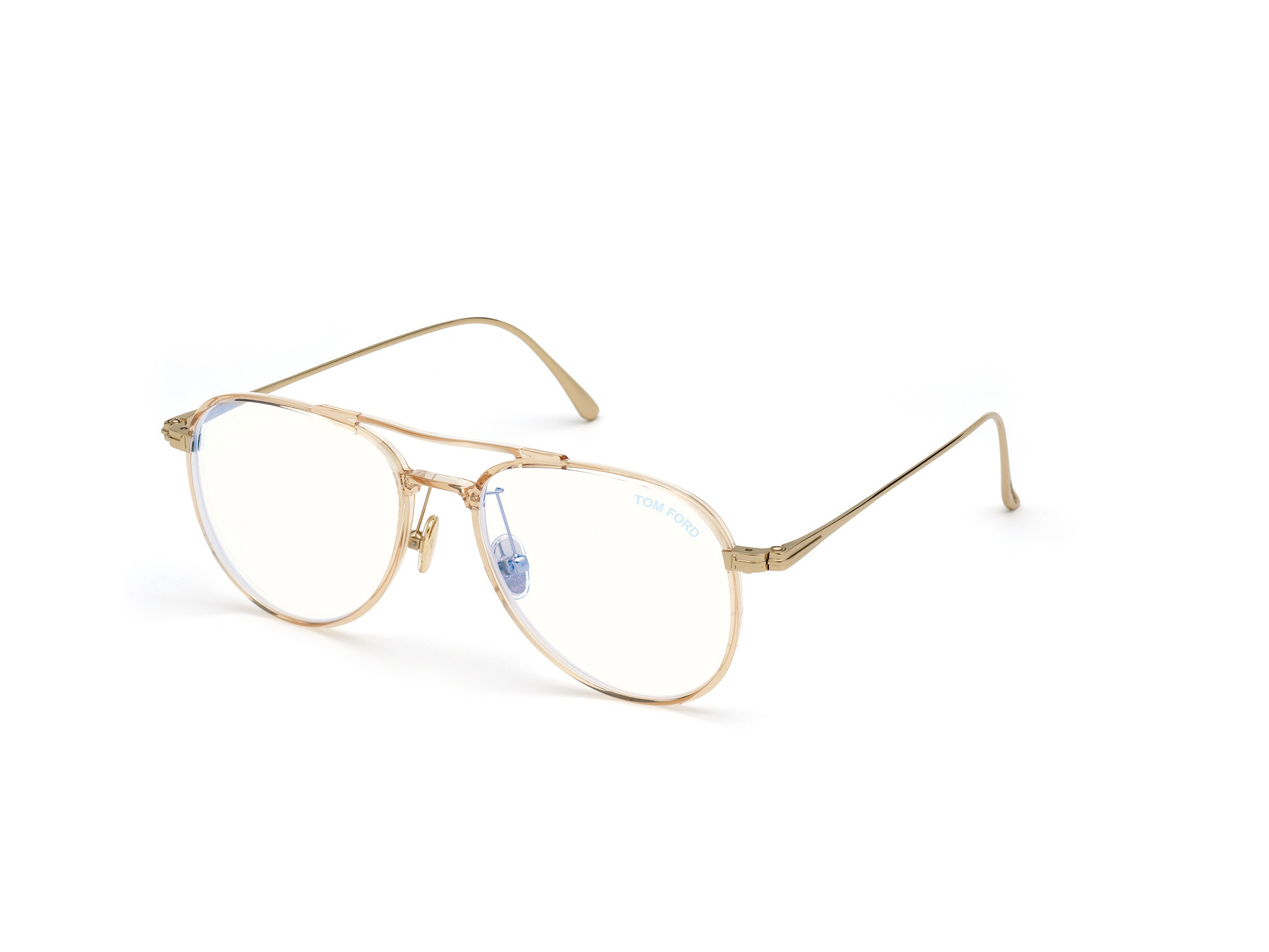 Shiny Transparent Light Peach W. Shiny Rose Gold/ Blue Block Lenses