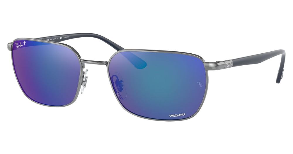 Ray-Ban RB3684CH round sunglasses in Gunmetal/Polarized Grey Mirror Blue