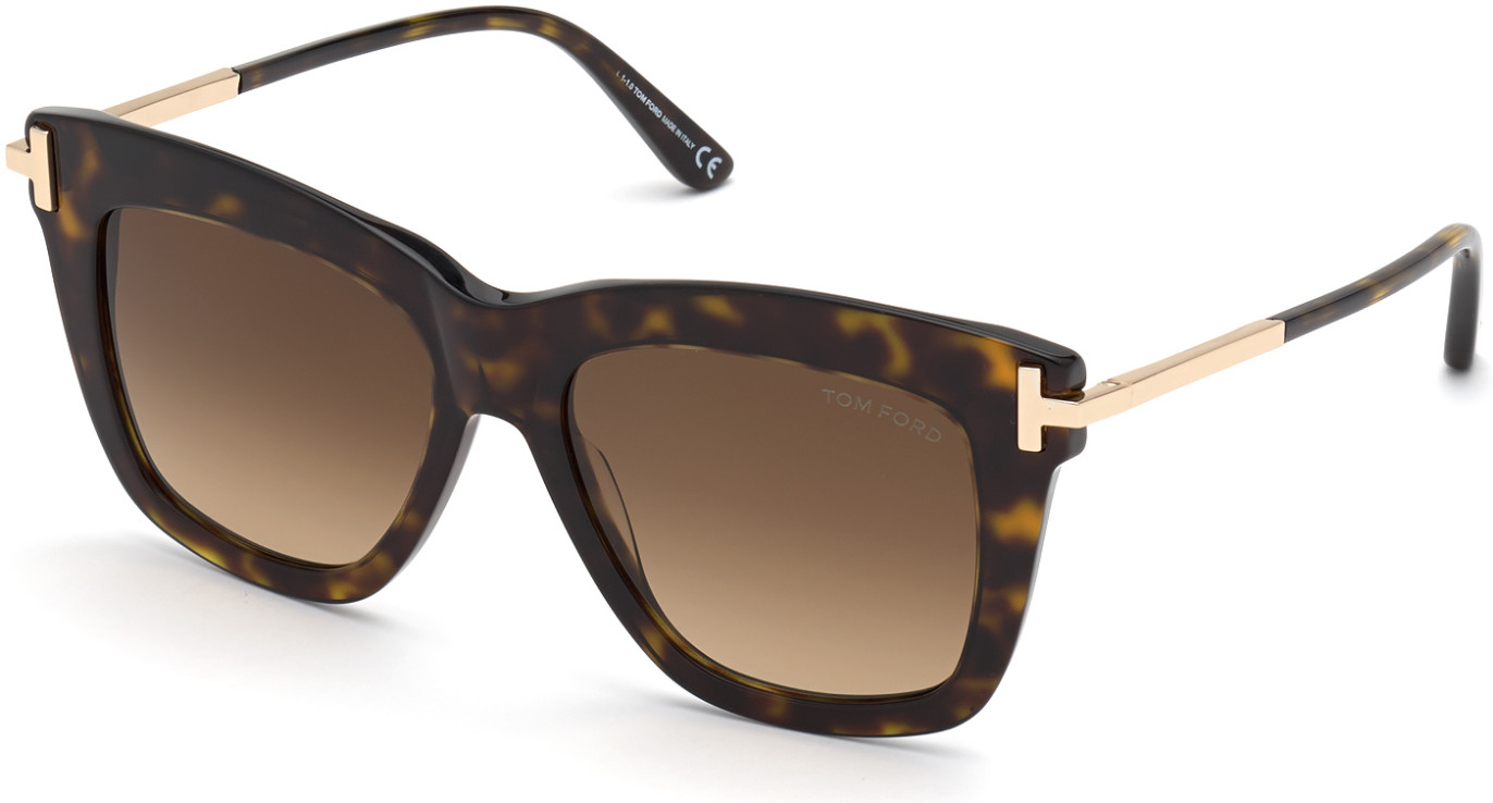 Tom Ford FT0822 Dasha square sunglasses in 52F Shiny Dark Havana W. Rose Gold