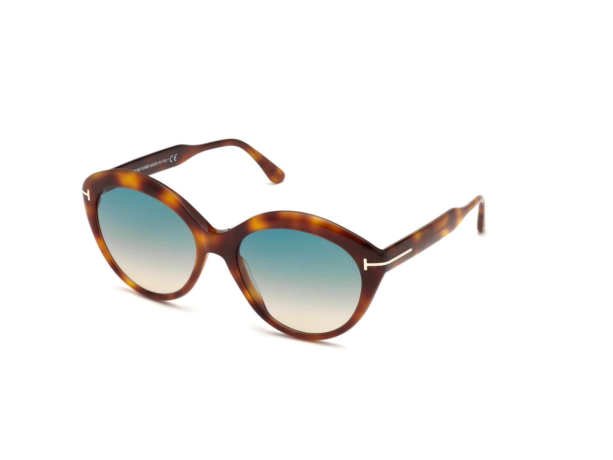 Tom Ford FT0763 Maxine round sunglasses in Shiny Classic Havana