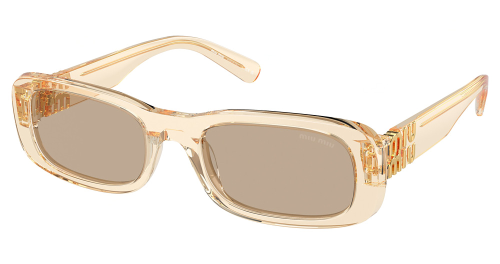 Miu Miu MU 08ZS rectangle sunglasses in Sand Trasparent/Dark Brown