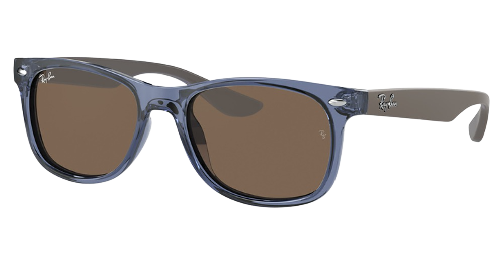 Ray-Ban RJ9052S JUNIOR NEW WAYFARER round sunglasses in Transparent Blue/Dark Brown