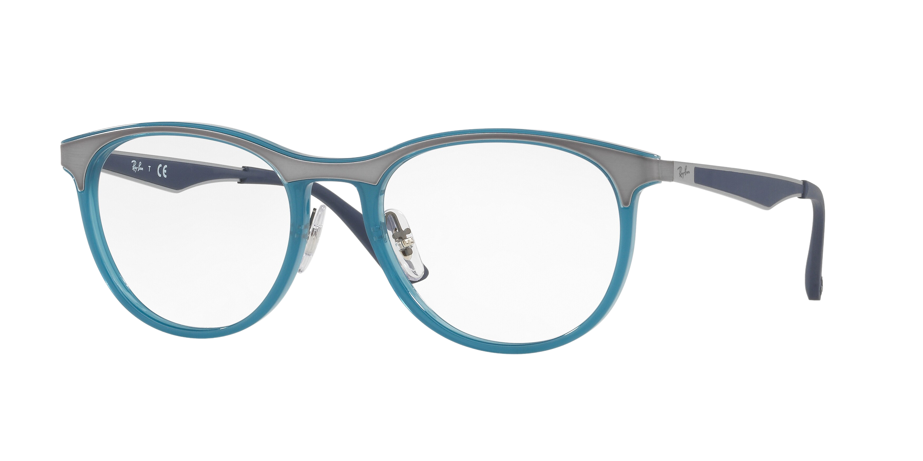 Ray-Ban RX7116 square eyeglasses in Shiny Trasparent Blue