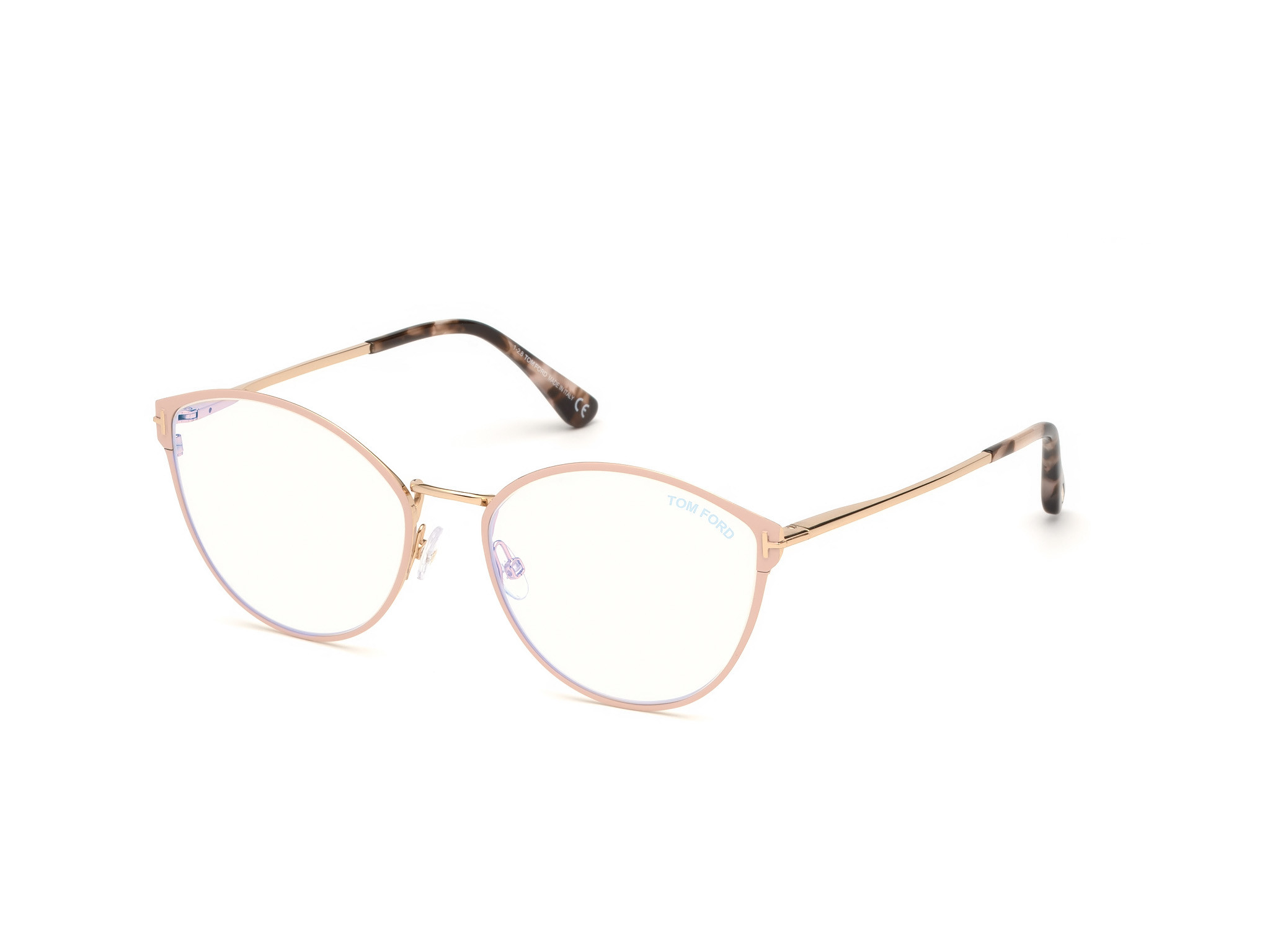 Blush Pink Enamel Front, Rose Gold, Red Havana Tips/ Blue Block Lenses