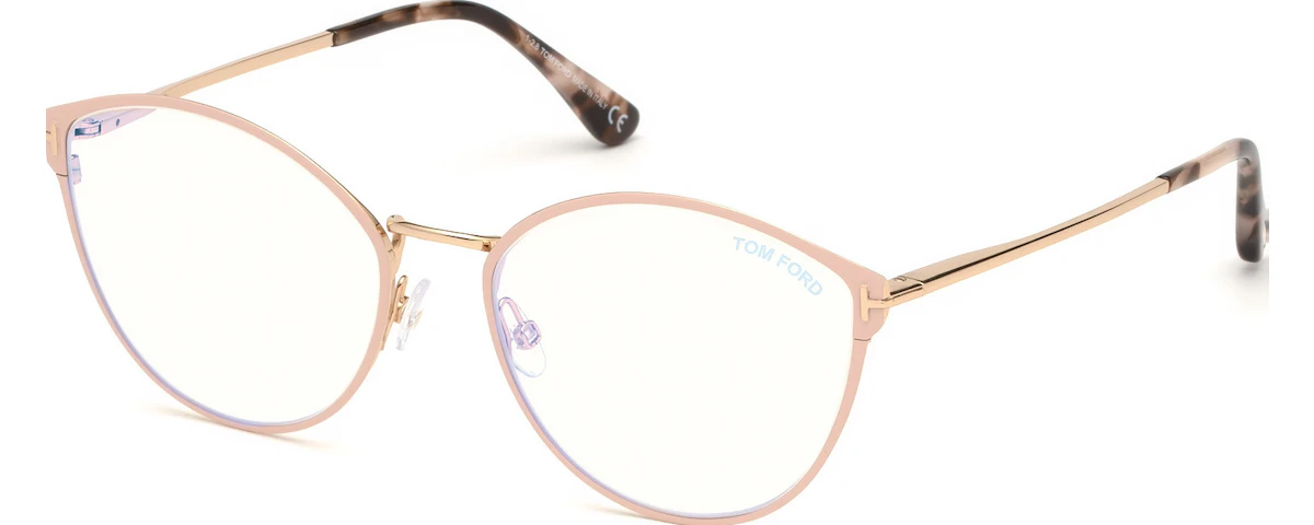 Blush Pink Enamel Front, Rose Gold, Red Havana Tips/ Blue Block Lenses