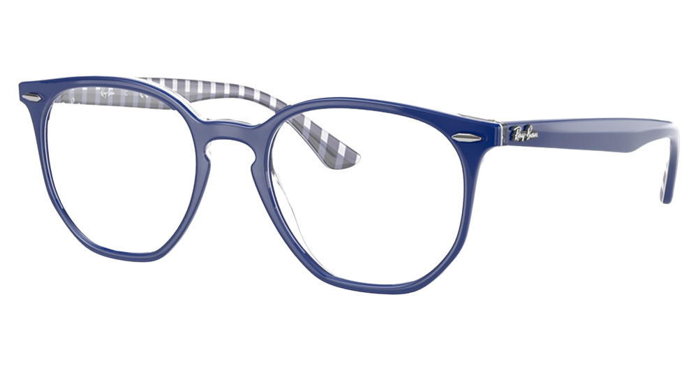Ray-Ban RX7151 HEXAGONAL round eyeglasses in Blue on Vichy Blue/White