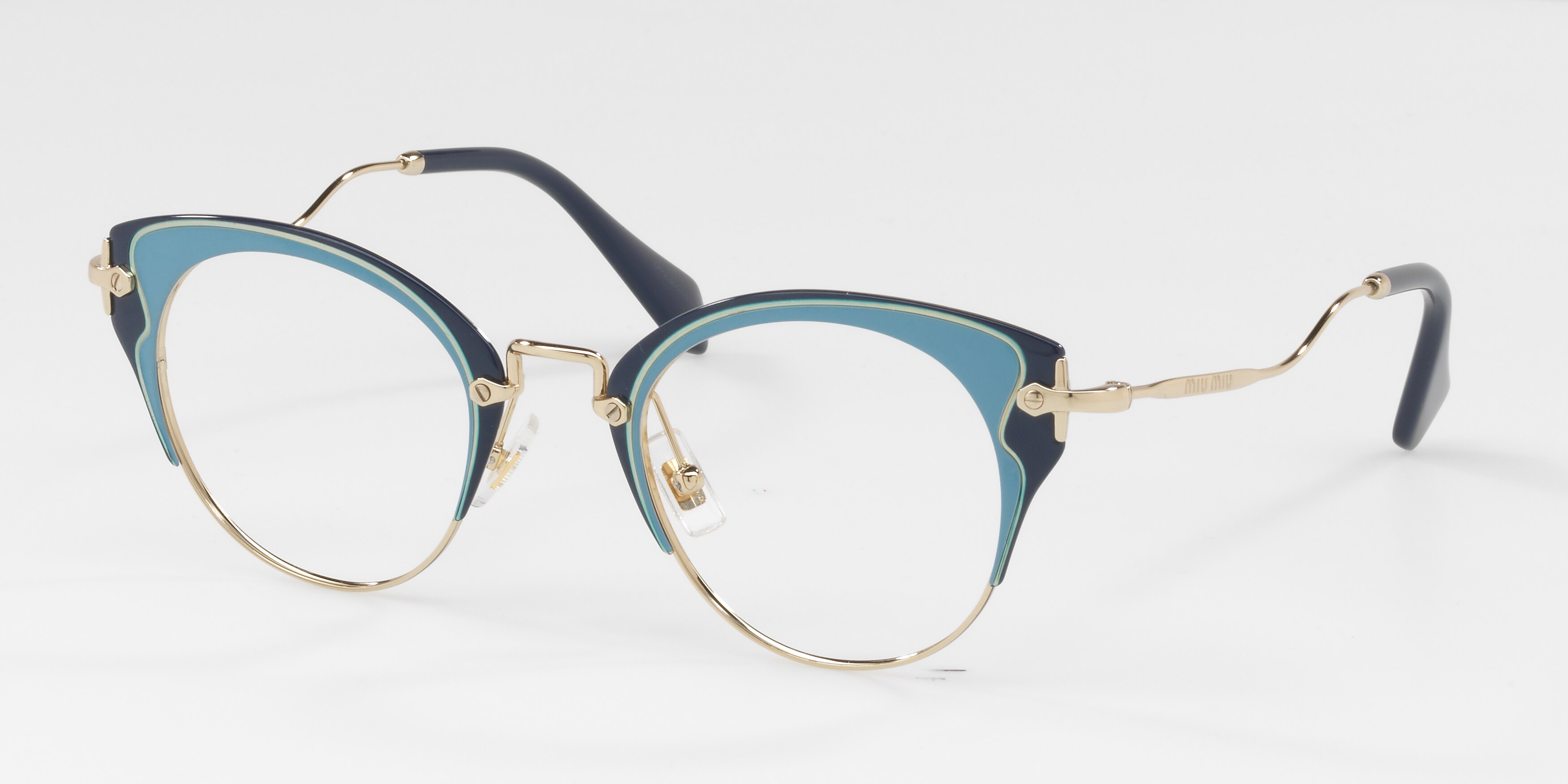 Miu Miu MU 52PV cateye eyeglasses in Pale Gold/Azure/Blue