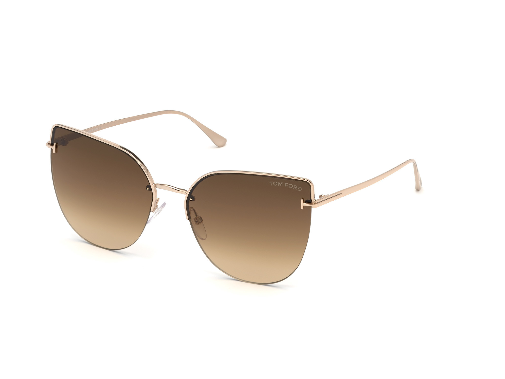 Tom Ford FT0652 Ingrid-02 cateye sunglasses in Shiny Rose Gold/Gradient Brown Lenses