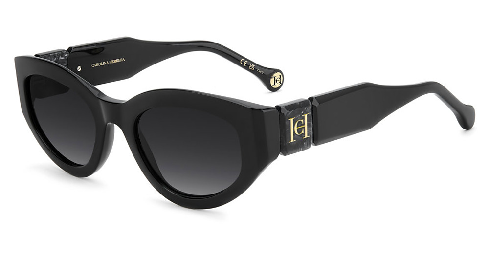 Carolina Herrera HER 0370/S round sunglasses in Black/Dark Grey Shaded