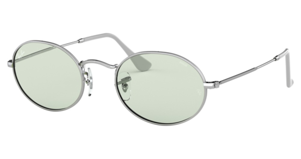 Ray-Ban RB3547 OVAL round sunglasses in Silver/Evolve Photo Green To Blue