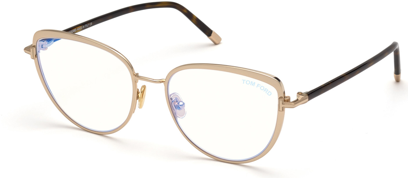 028 - Shiny Rose Gold, Classic Dark Havana, "t" Logo / Blue Block Lenses