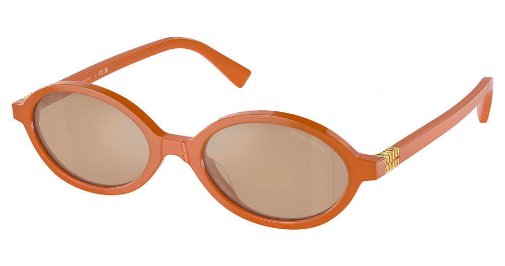 Miu Miu MU 04ZSF round sunglasses in Turmeric Opal/Light Orange Mirror Silver Int
