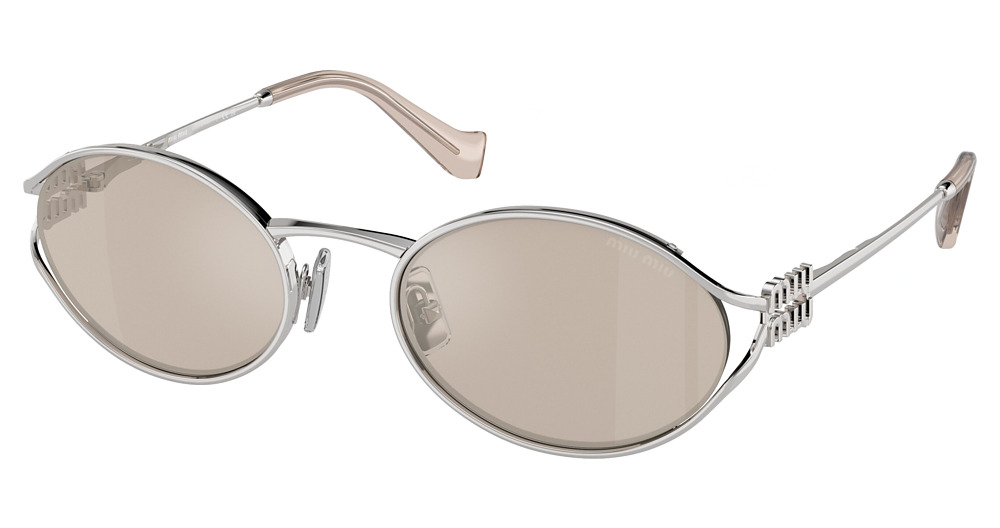 Miu Miu MU 52YS round sunglasses in Silver/Ivory Mirror Internal Silver