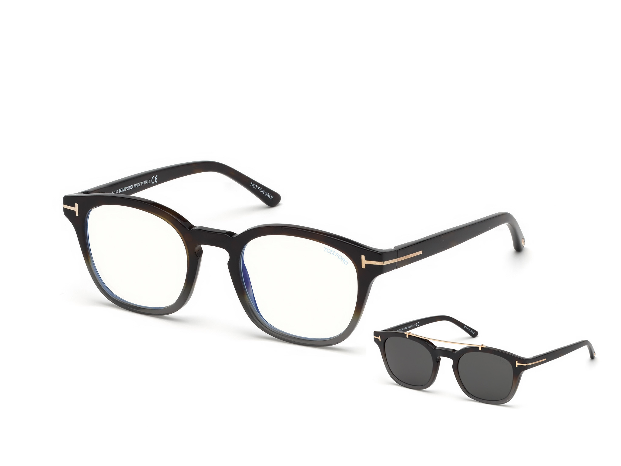 Tom Ford FT5532-B square eyeglasses in Havana To Grey, Havana Temples
