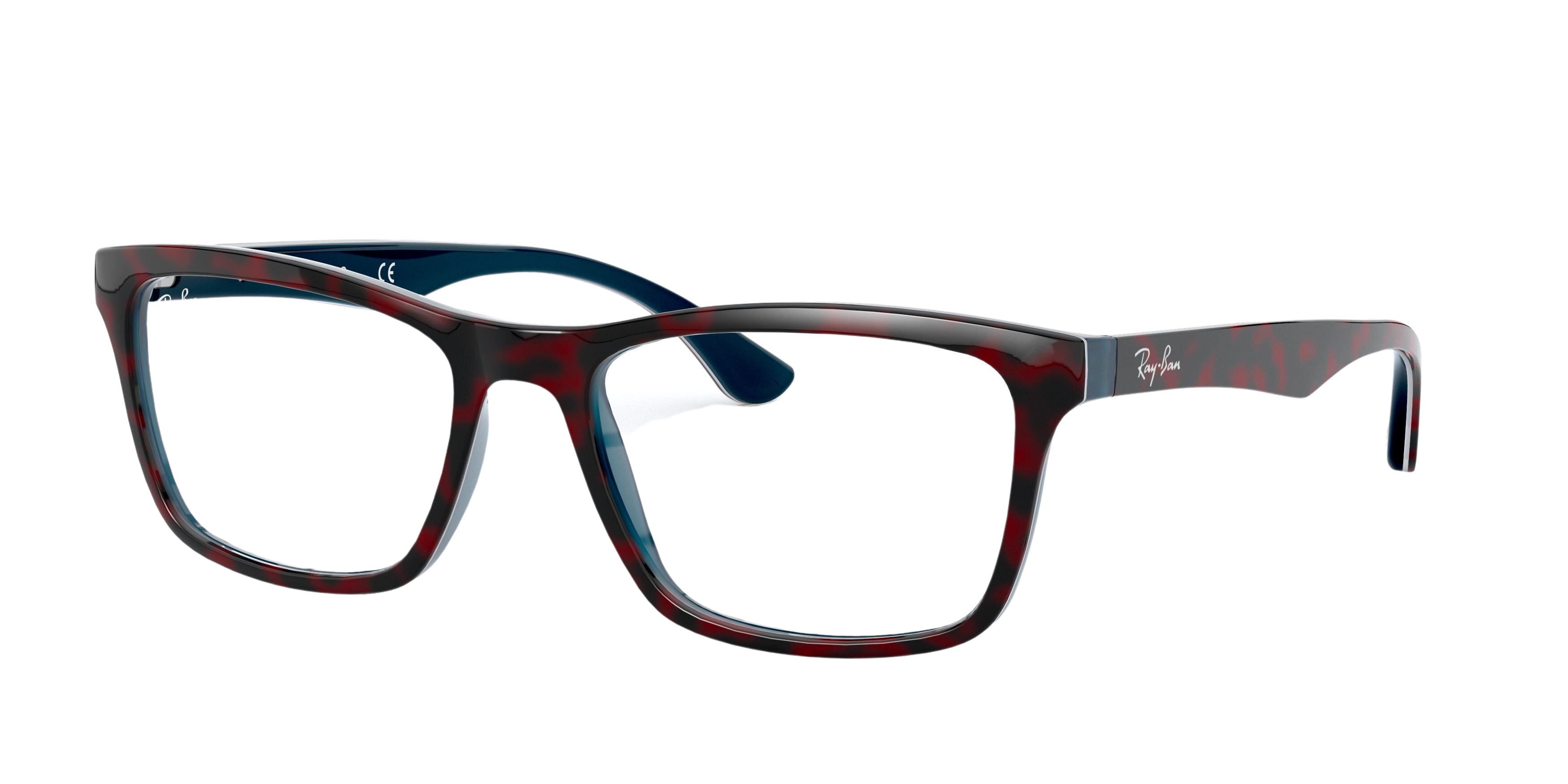 Ray-Ban RX5279 square eyeglasses in Top Red Havana on Opal Blue