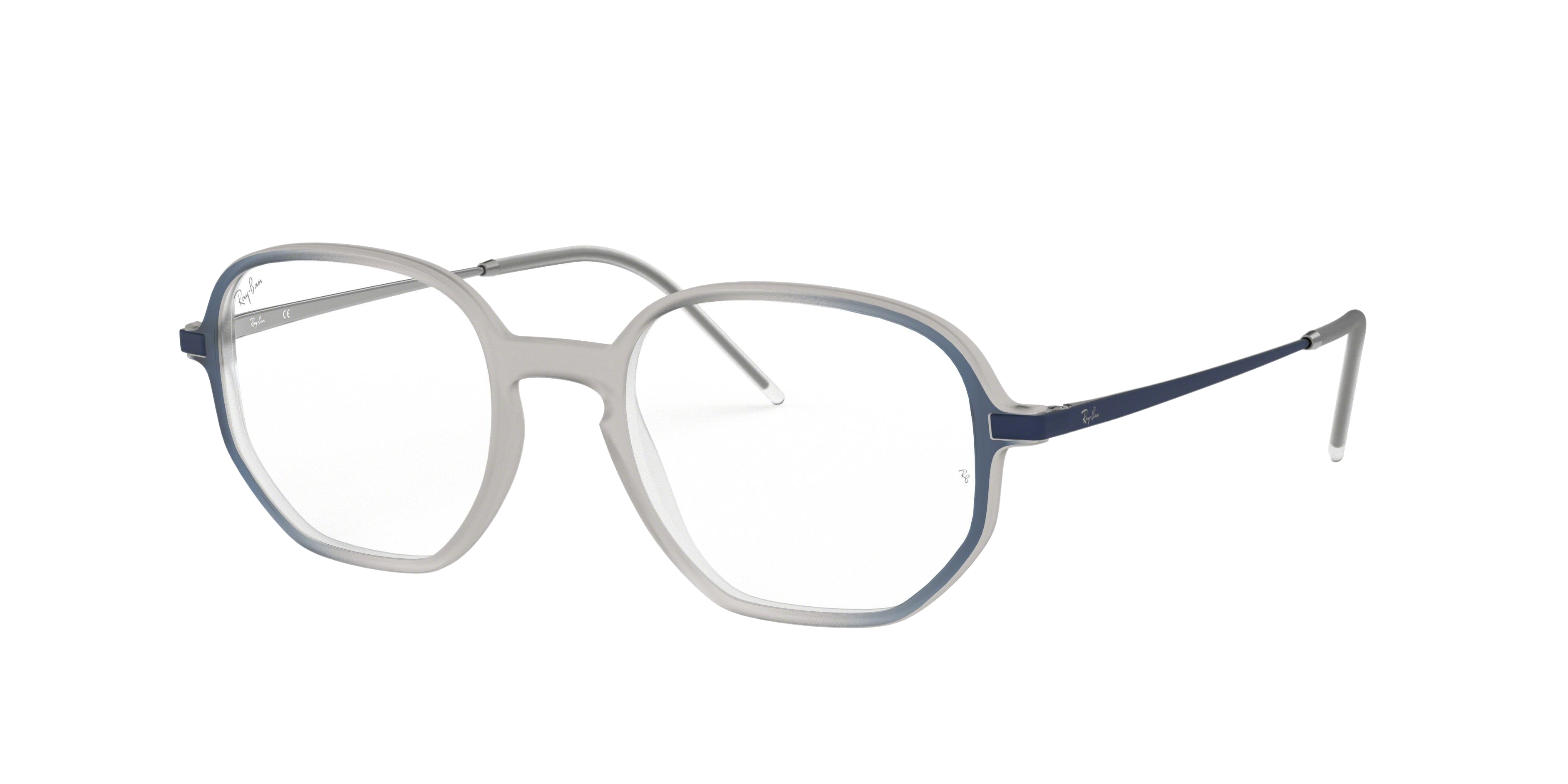 Ray-Ban RX7152 square eyeglasses in Rubber Grey on Top Shiny Blue