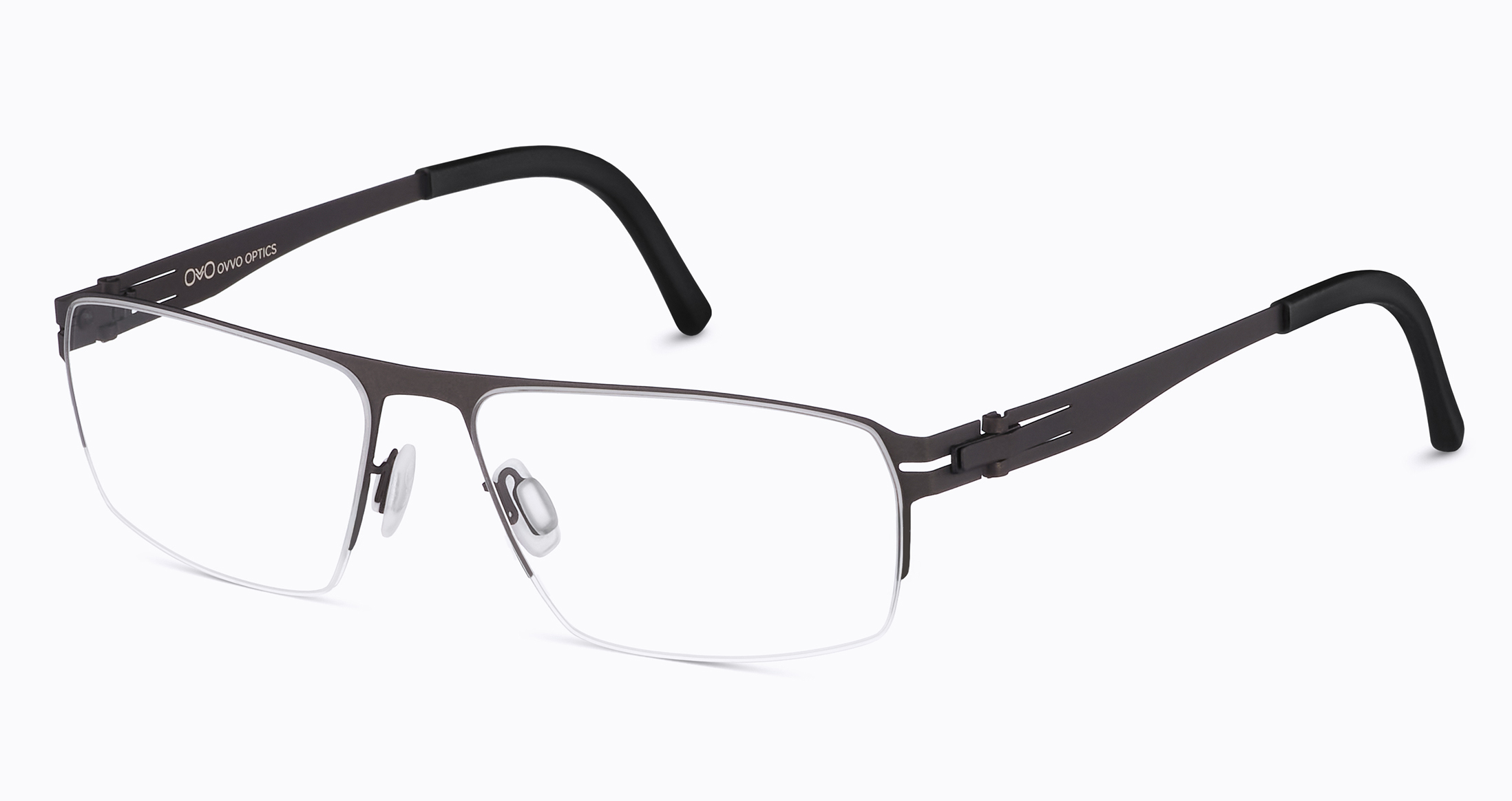 Black metal rectangular optical frames with polished bridge and matte black temples