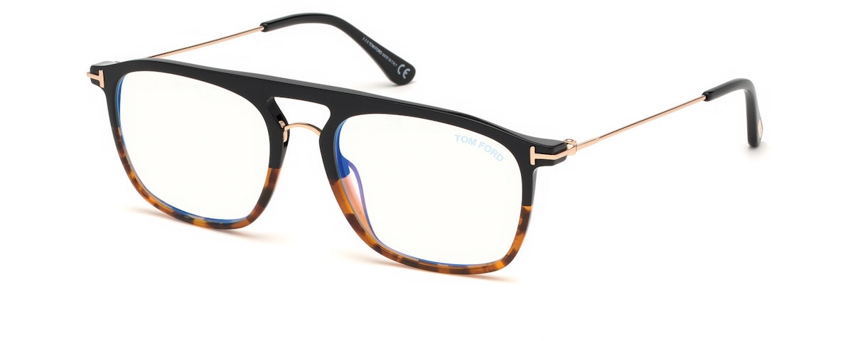Shiny Black & Vintage Havana, Shiny Rose Gold / Blue Block Lenses