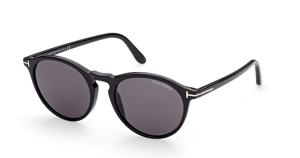 Tom Ford FT0904 round sunglasses in Shiny Black/Smoke
