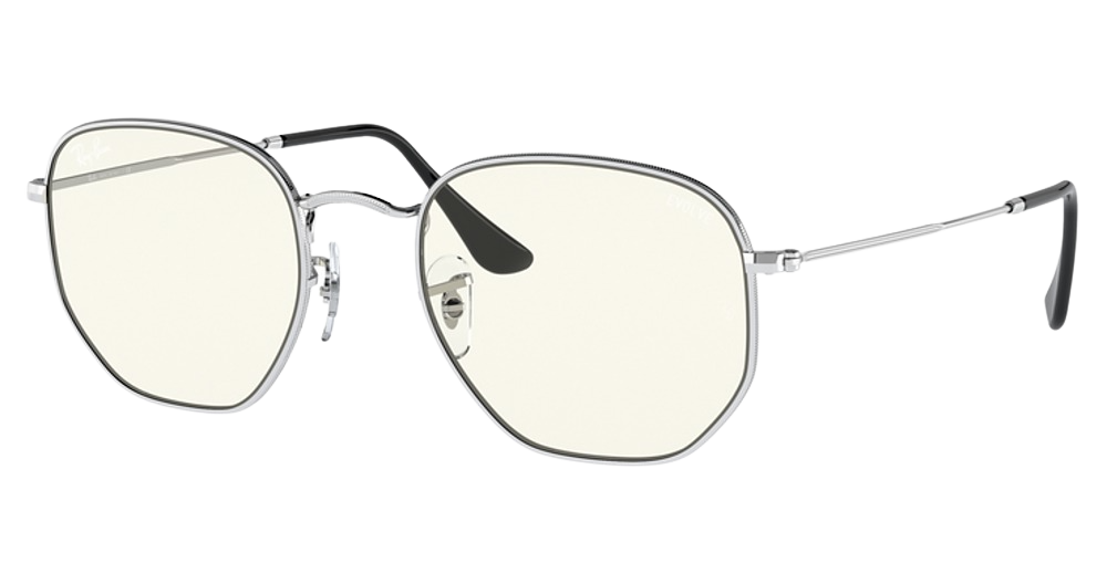 Ray-Ban RB3548 HEXAGONAL round sunglasses in Silver/Photo Grey+Blue Light Filter