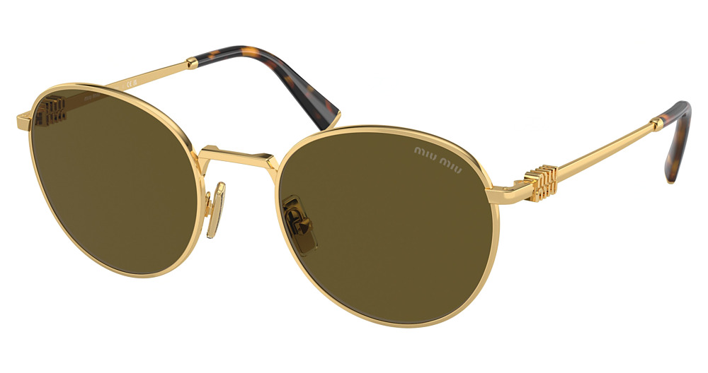 Miu Miu MU 55ZS round sunglasses in Gold/Dark Brown
