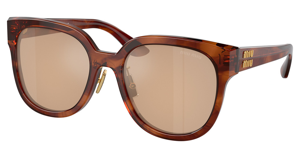 Miu Miu MU 01ZS round sunglasses in Striped Tobacco/Orange Mirror Internal Silver
