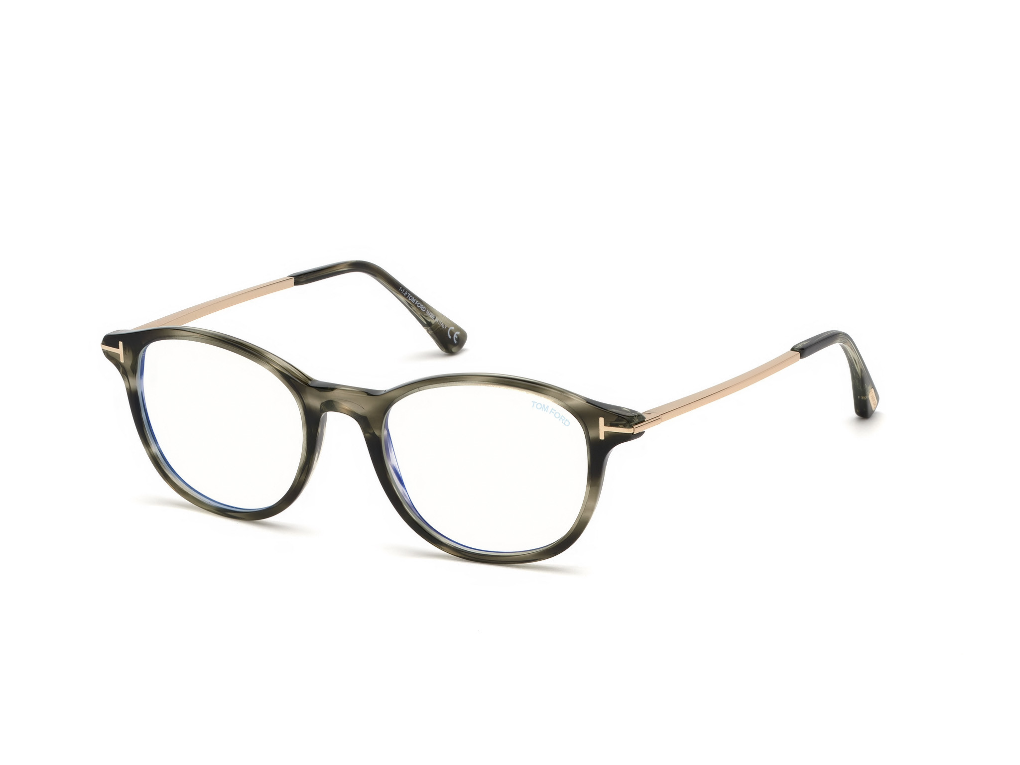 Tom Ford FT5553-F-B round eyeglasses in Shiny Striped Black & Grey, Shiny