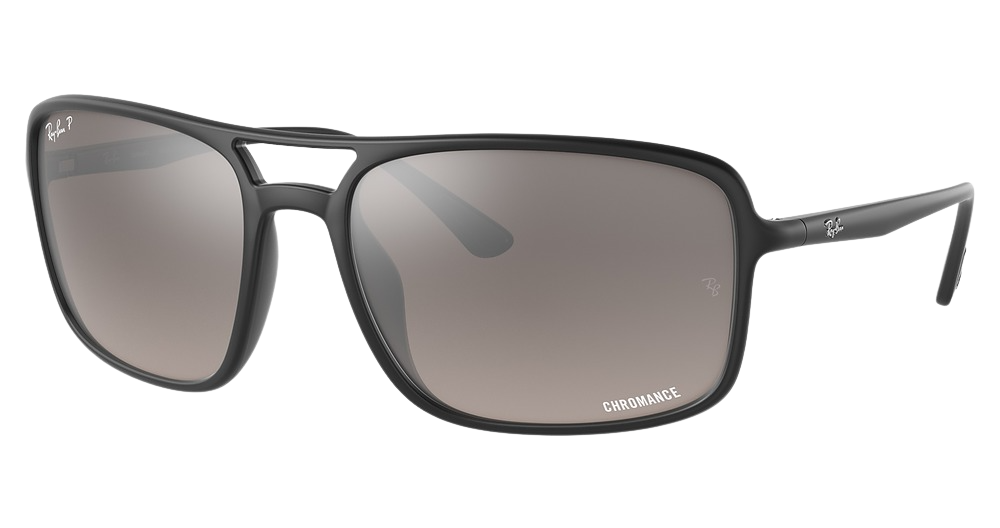 Ray-Ban RB4375 round sunglasses in Matte Black/Polarized Grey Mirror Grey Grad