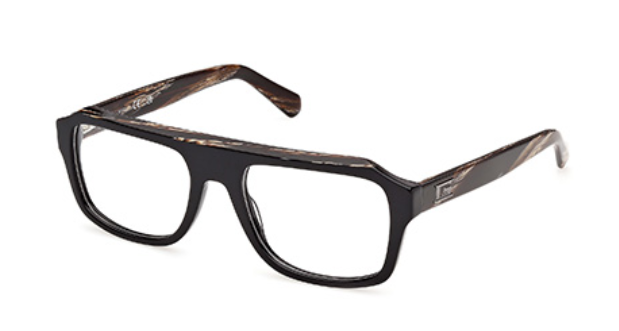 Shiny black rectangular acetate frames with tortoiseshell temples, Guess GU50451