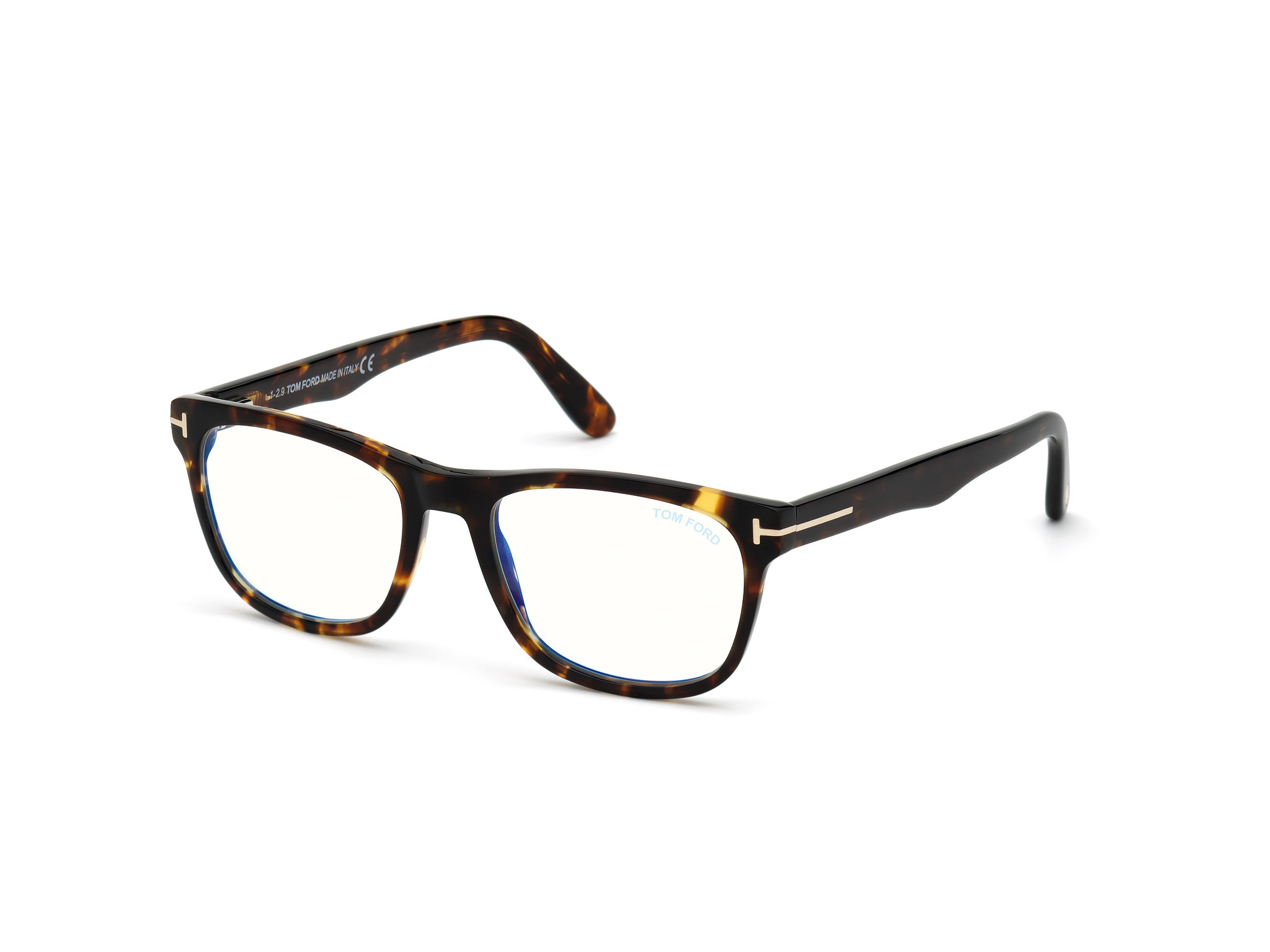 Tom Ford FT5662-F-B square eyeglasses in Shiny Medium Havana/Blue Block Lenses