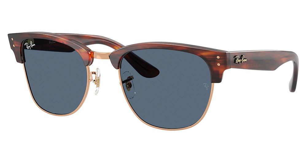 Ray-Ban RBR0504S CLUBMASTER REVERSE round sunglasses in Striped Havana on Rosego/Dark Blue