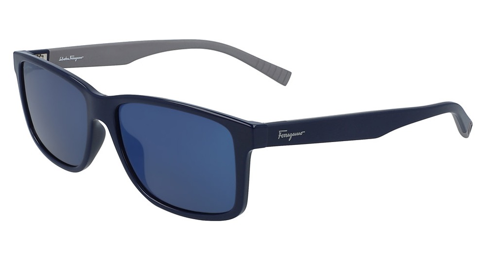 Navy blue acetate aviator sunglasses with grey temples, Ferragamo SF938S