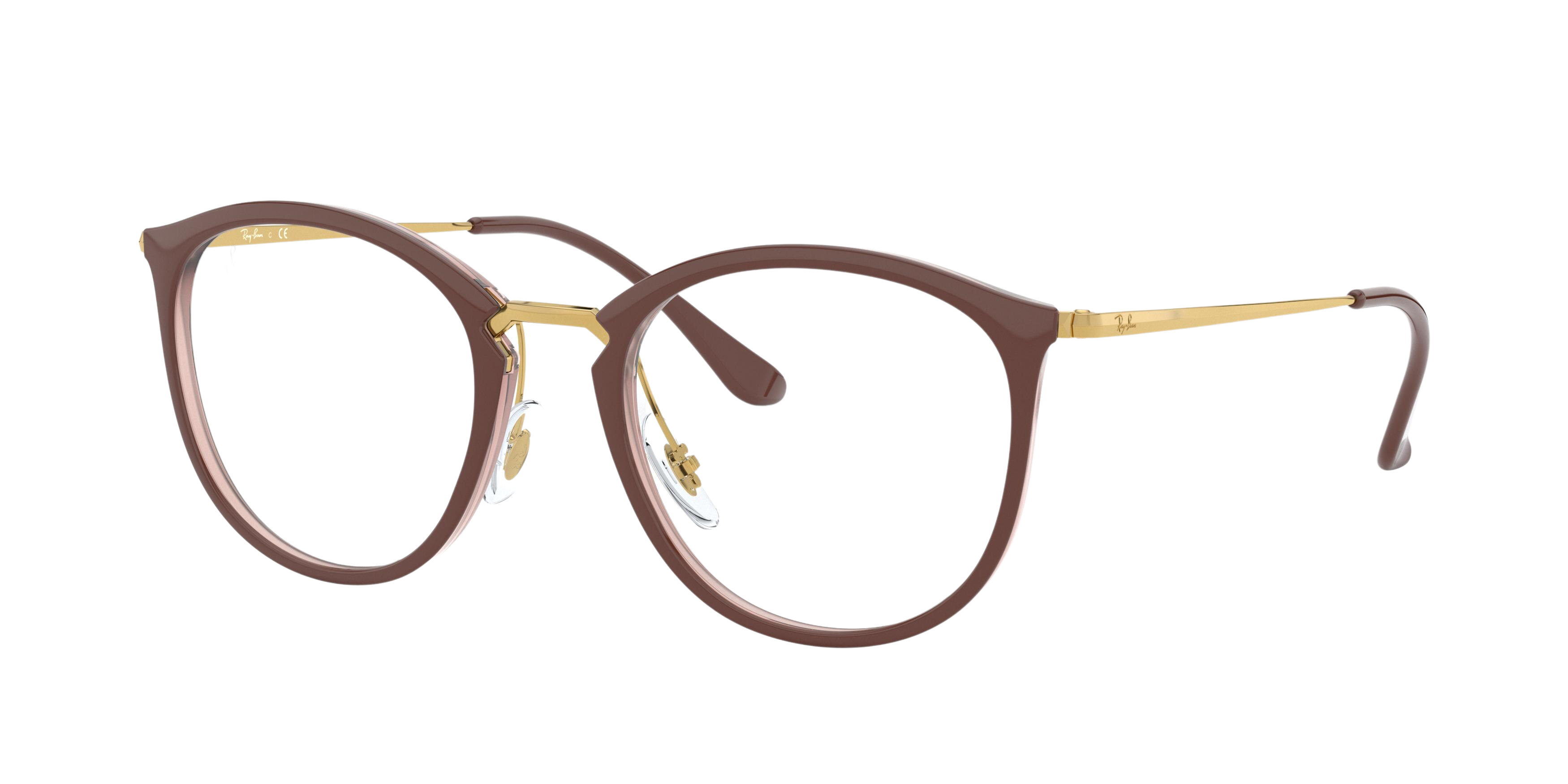 Ray-Ban RX7140 round eyeglasses in Top Brown on Trasp Brown