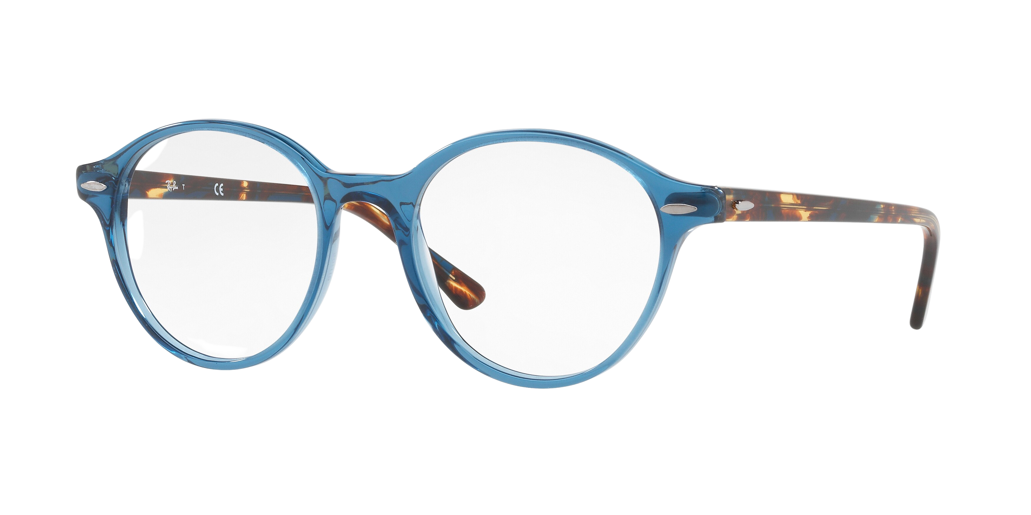 Ray-Ban RX7118 round eyeglasses in Transparent Grey/Blue