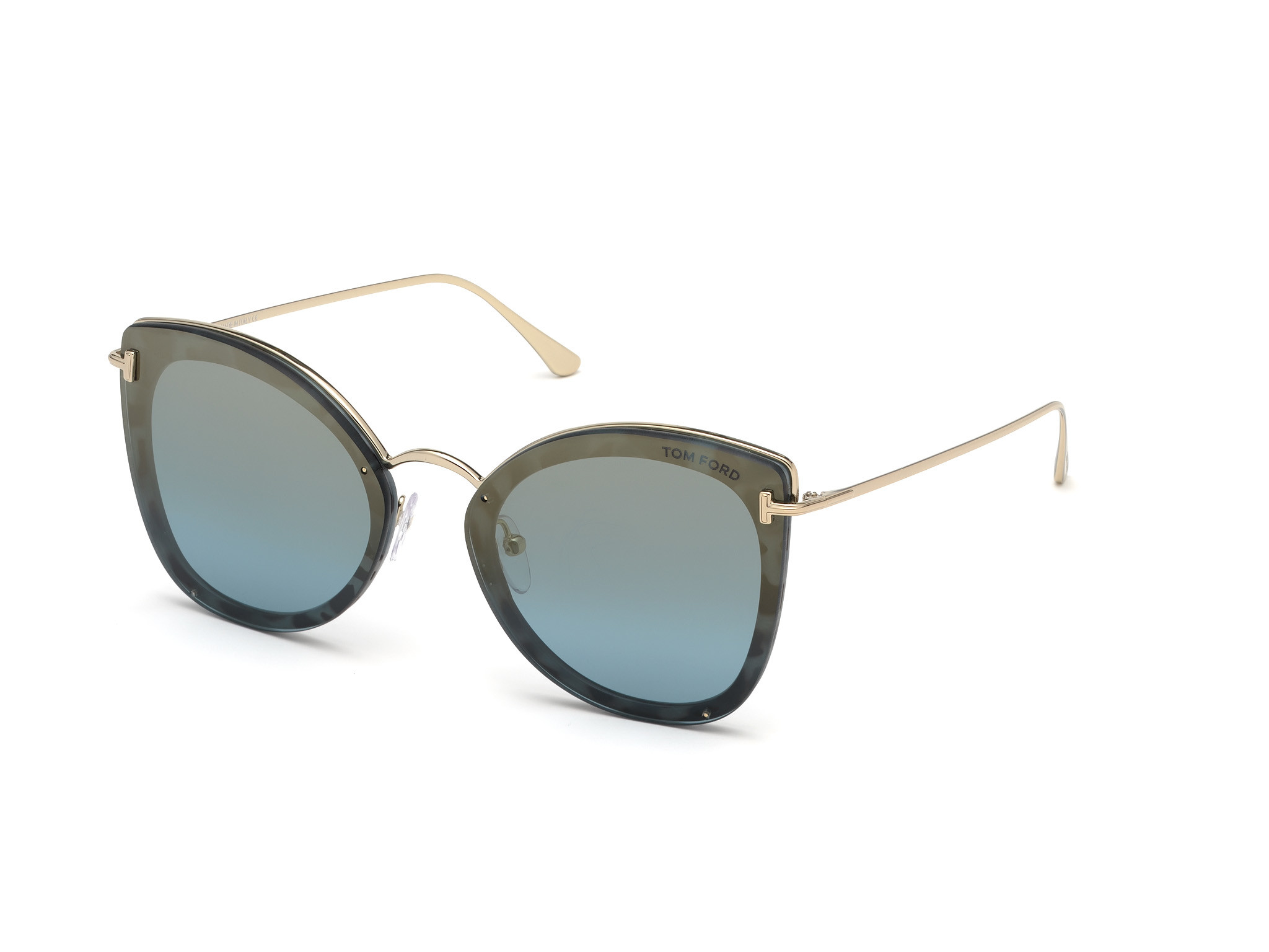 Tom Ford FT0657 Charlotte cateye sunglasses in Shiny Light Blue, Shiny Pale Gold
