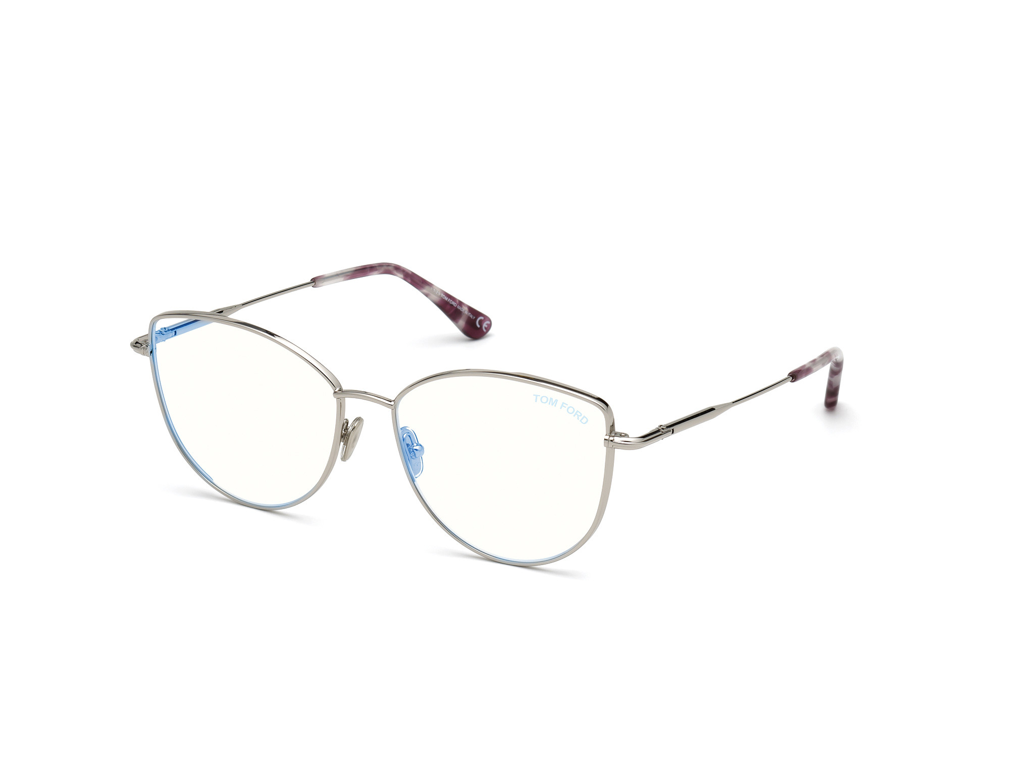 Tom Ford FT5667-B cateye eyeglasses in Shiny Palladium, Vintage Lilac