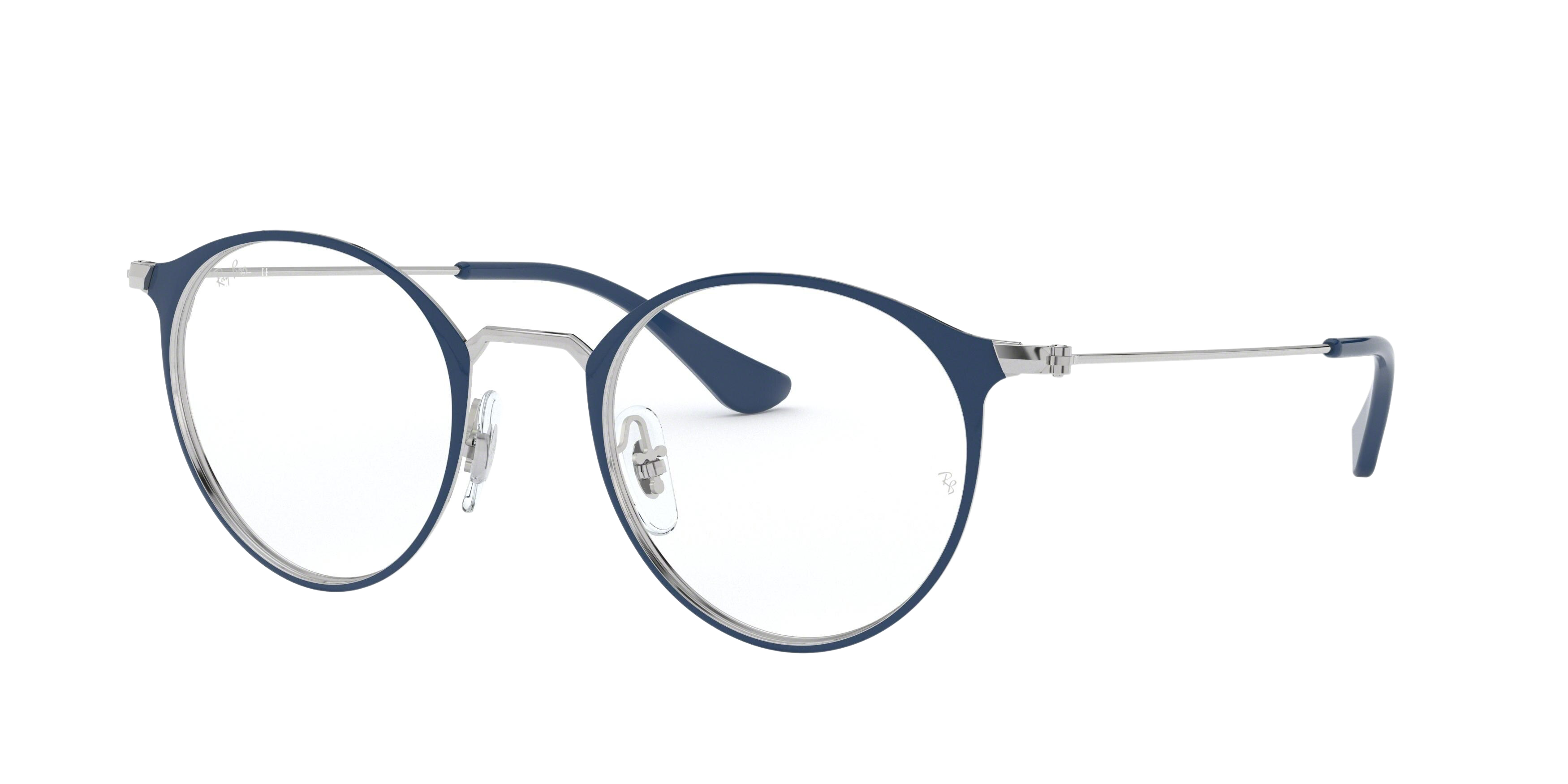 Ray-Ban RX6378 round eyeglasses in Silver on Top Blue