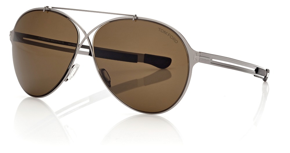 Tom Ford FT0828 aviator sunglasses in Shiny Light Ruthenium/Roviex