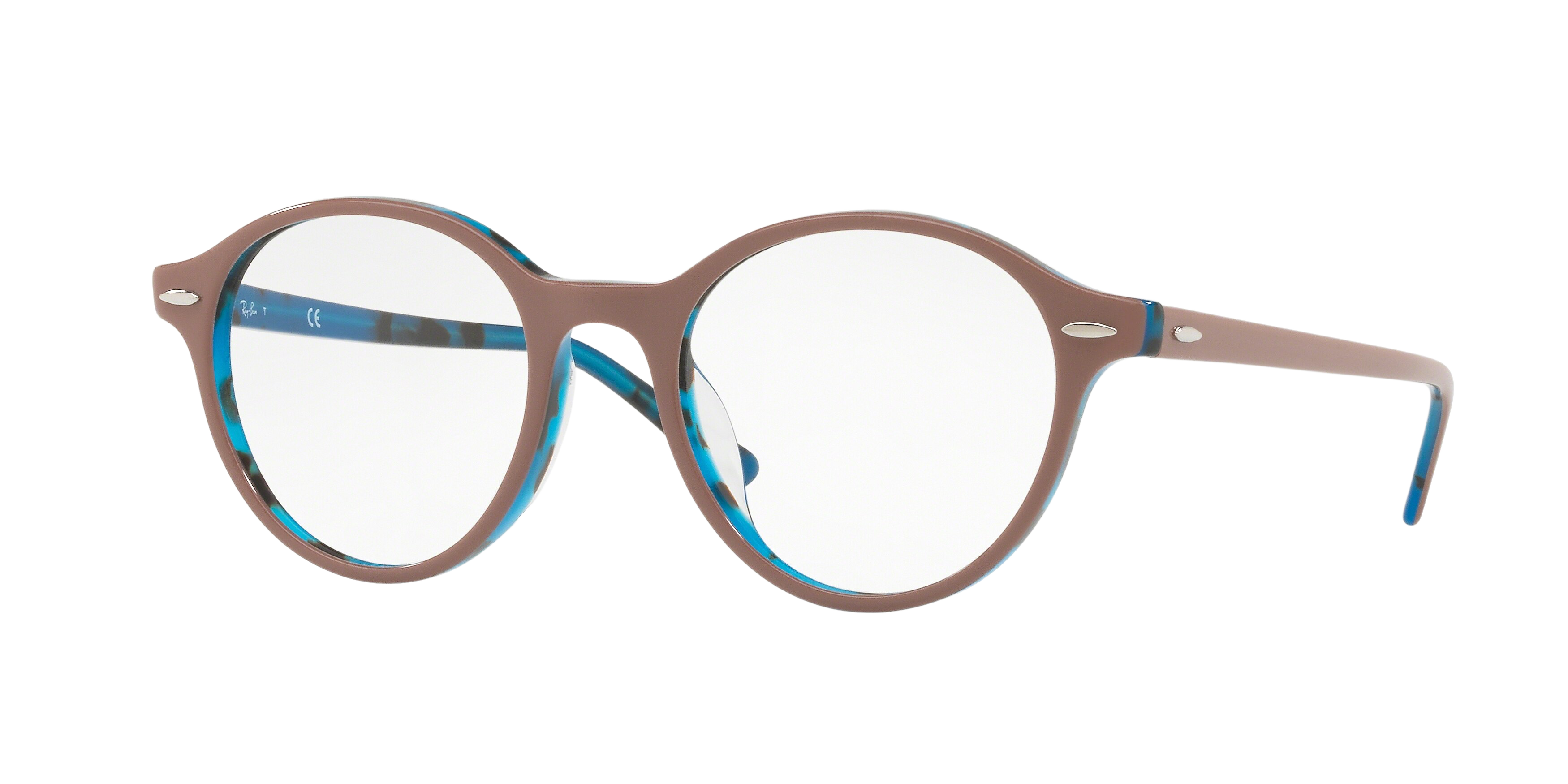 Ray-Ban RX7118F square eyeglasses in Top Light Brown on Blue Havana