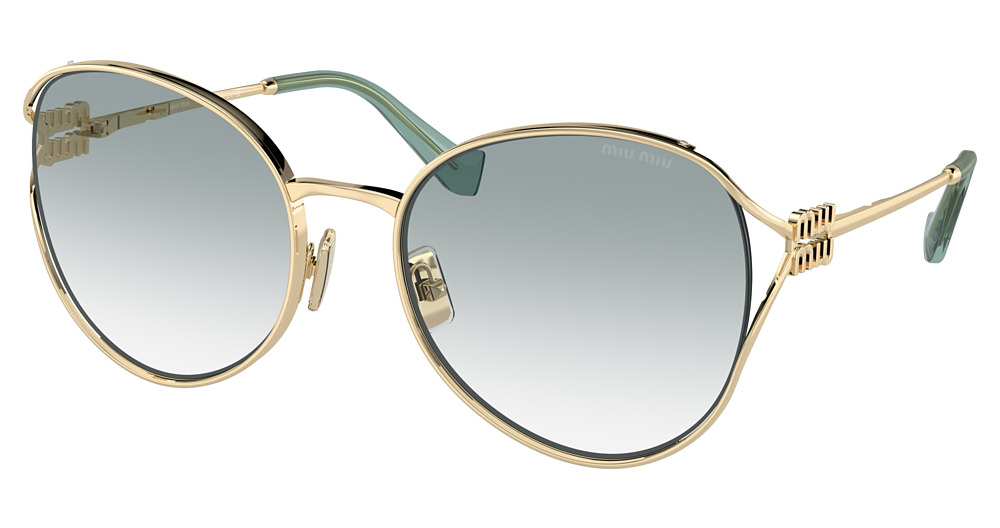 Miu Miu MU 53YS round sunglasses in Pale Gold/Clear Gradient Light Blue