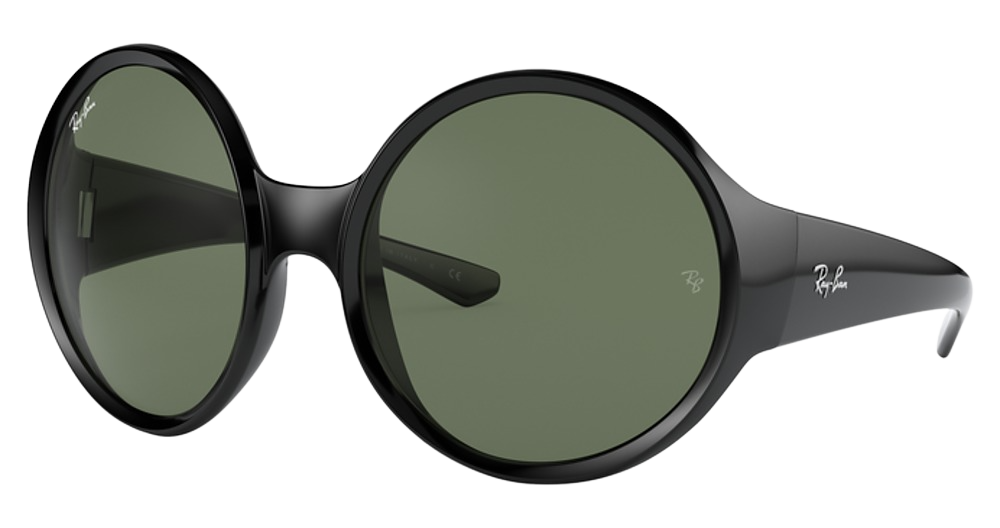 Ray-Ban RB4345 round sunglasses in Black/Dark Green
