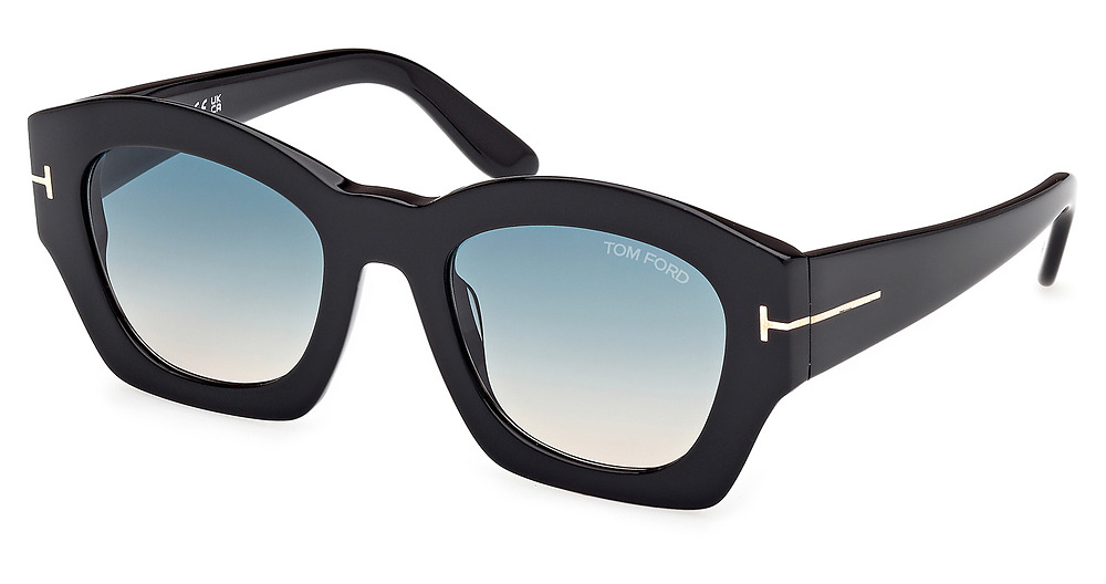Tom Ford FT1083 irregular sunglasses in Shiny Black/Gradient Green