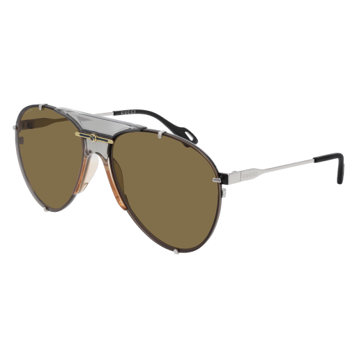 Gucci GG0740S aviator sunglasses in Silver Silver Brown/Nylon
