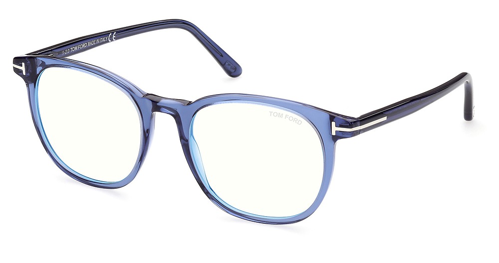 Tom Ford FT5754-B round eyeglasses in Shiny Blue