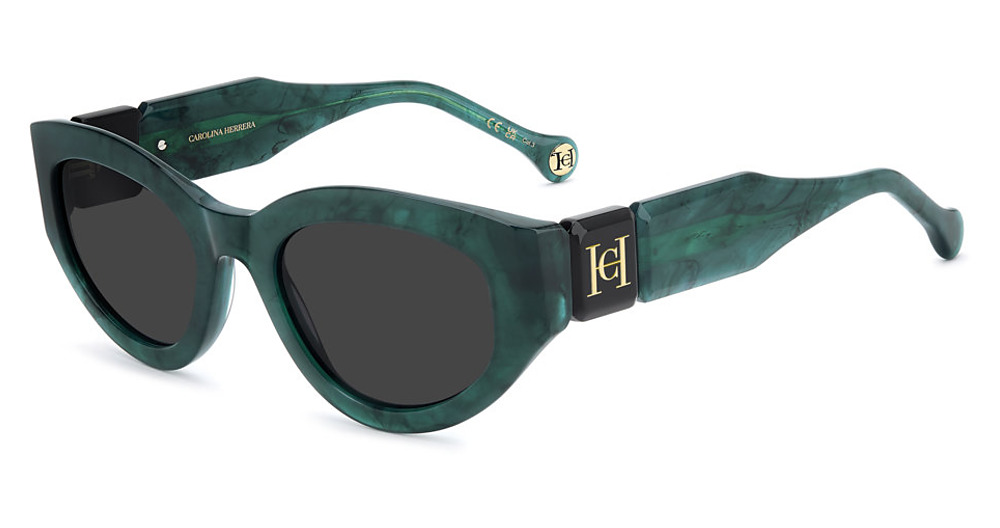 Carolina Herrera HER 0370/S round sunglasses in Grnmrblbk/Grey