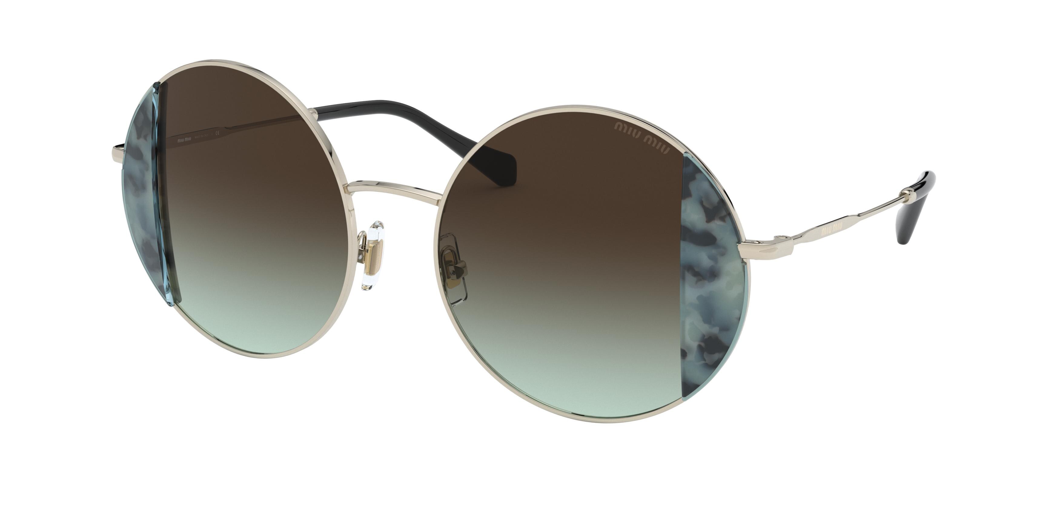 Miu Miu MU 57VS round sunglasses in Havana Light Blue/Pale Gold