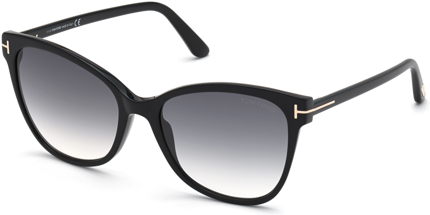 Tom Ford FT0844 cateye sunglasses in 01B Shiny Black/Gradient Smoke Lenses